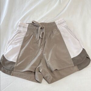 Abercrombie & Fitch Tan and White Athletic Shorts with Drawstring Waist
